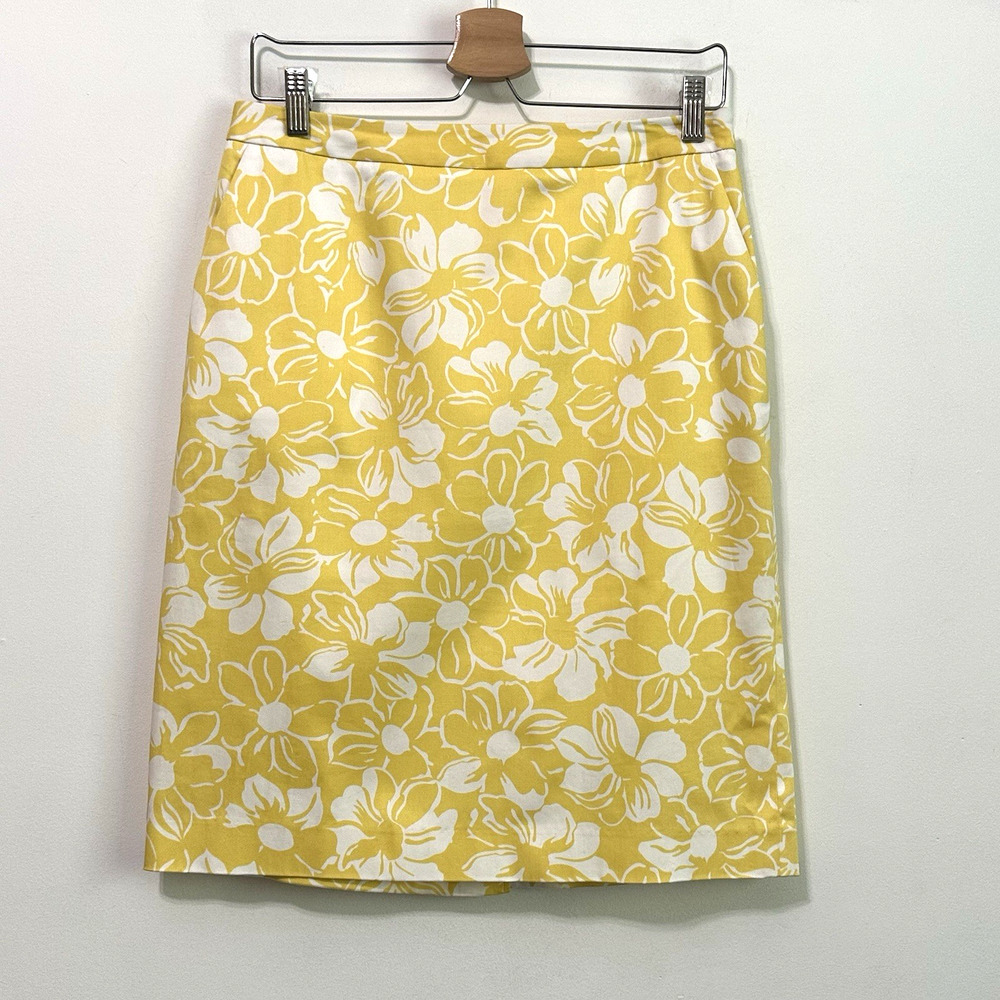 Brooks Brothers 346 Skirt 6 Yellow‎ Floral Pockets Pencil Summer Spring Stretch
